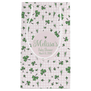 Pink Baby Girl Irish Clovers Baby Shower Small Gift Bag