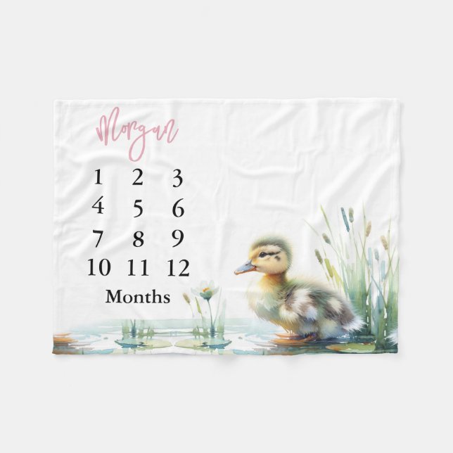Pink Baby Girl Milestone Blanket Ducks (Front (Horizontal))
