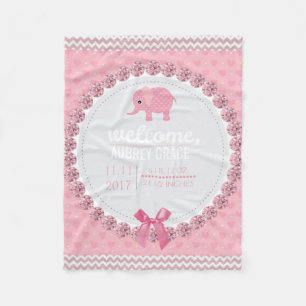 Pink Baby Girl Nursery   Elephant Personalized Fleece Blanket