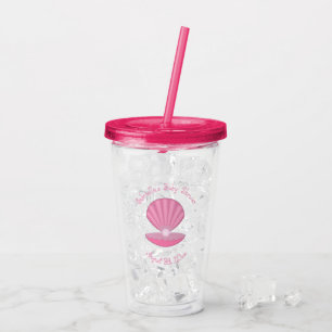 Pink Baby Girl Oyster shell and Pearl Baby Shower Acrylic Tumbler