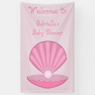 Pink Baby Girl Oyster shell and Pearl Baby Shower Banner