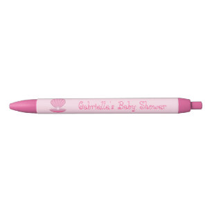 Pink Baby Girl Oyster shell and Pearl Baby Shower Black Ink Pen
