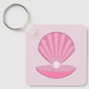 Pink Baby Girl Oyster shell and Pearl Baby Shower Keychain