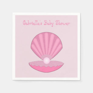 Pink Baby Girl Oyster shell and Pearl Baby Shower Napkin