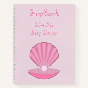 Pink Baby Girl Oyster shell and Pearl Baby Shower Notebook