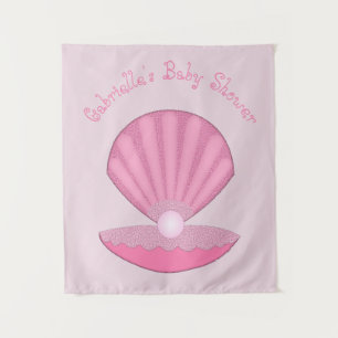 Pink Baby Girl Oyster shell and Pearl Baby Shower Tapestry