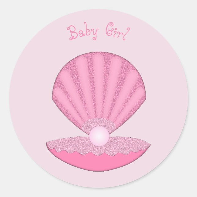 Pink Baby Girl Oyster shell and Pearl Custom Classic Round Sticker (Front)