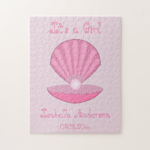 Pink Baby Girl Oyster shell and Pearl Custom Jigsaw Puzzle