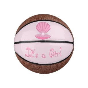 Pink Baby Girl Oyster shell and Pearl Custom Mini Basketball