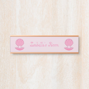 Pink Baby Girl Oyster shell and Pearl Custom Name Door Sign