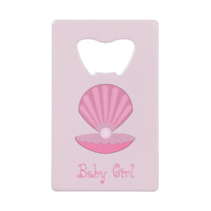 Pink Baby Girl Oyster shell and Pearl Dad to Be Credit Card Bottle Opener