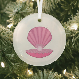 Pink Baby Girl Oyster shell and Pearl Glass Ornament