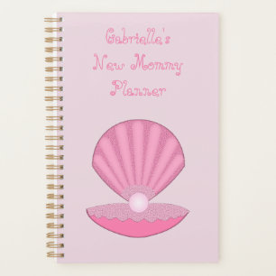 Pink Baby Girl Oyster shell and Pearl New Mom Planner
