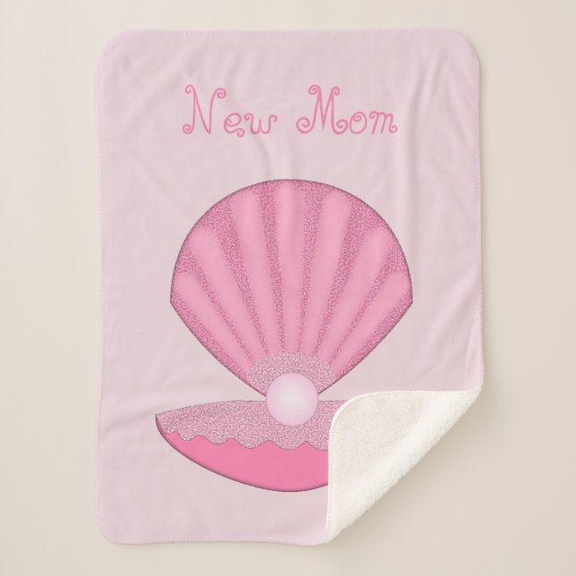 Pink Baby Girl Oyster shell and Pearl New Mom Sherpa Blanket (Front)