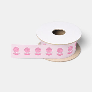 Pink Baby Girl Oyster shell and Pearl Patterned Satin Ribbon