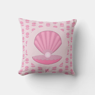 Pink Baby Girl Oyster shell and Pearl Patterned Throw Pillow