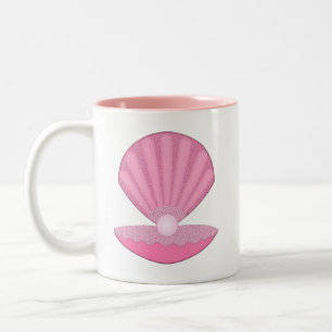 Pink Baby Girl Oyster shell and Pearl Two-Tone Coffee Mug