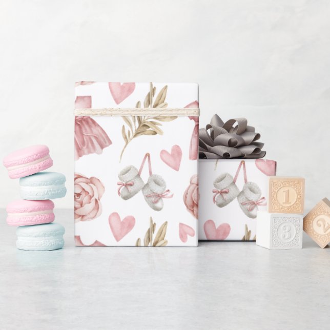 Pink Baby Girl Pattern Wrapping Paper (Baby Shower)