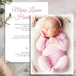 Pink Baby Girl Photo Birth Announcement Card