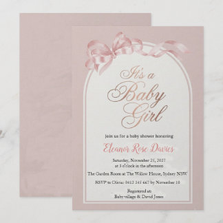 Pink Baby Girl Shower Invitation | Elegant Bow