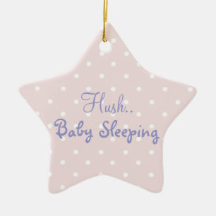 Pink baby girl sleeping door sign ceramic ornament
