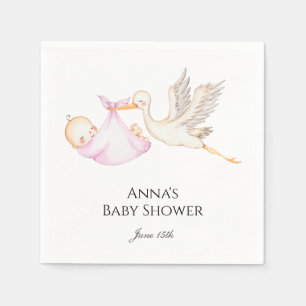 Pink Baby Girl Stork Baby Shower  Napkin