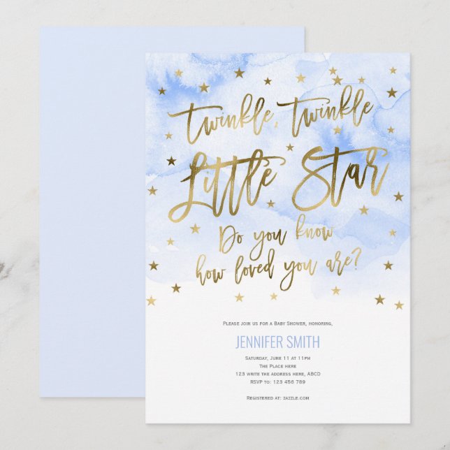 Pink, Baby Girl, Twinkle little stars, Baby Shower Invitation (Front/Back)