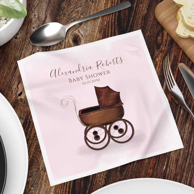 Pink Baby Girl Vintage Custom Shower Napkin (Pink baby shower custom napkin.)