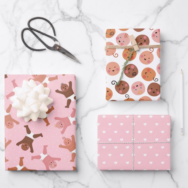 Pink Baby Girl Wrapping Paper Flat Sheet Set of 3 (Front)