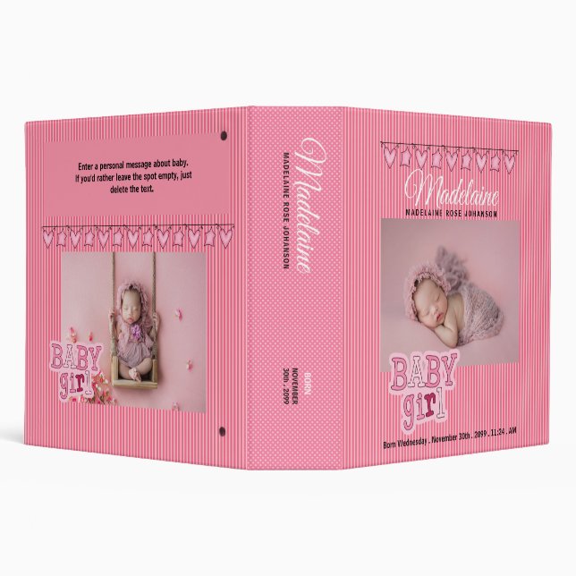 Pink Baby Girl's Custom Photo Scrapbook Binder (Background)
