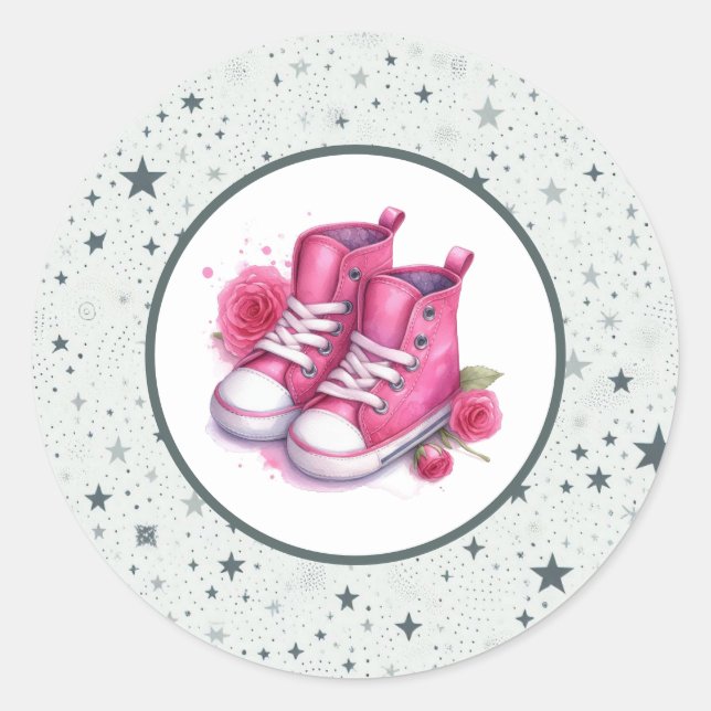 Pink Baby High Tops Baby Shower Classic Round Sticker (Front)