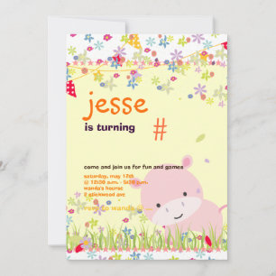 Pink Baby Hippo Personalized Party/photo Invitation