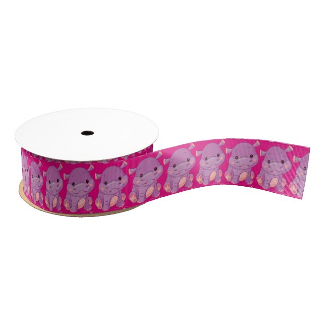 Pink Baby Hippo Ribbon Grosgrain Ribbon (Spool)