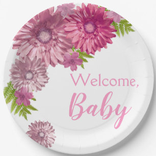 Pink Baby In Bloom Brunch Shower Paper Plate