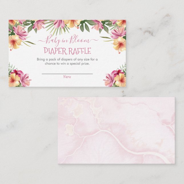 Pink Baby in Bloom Tropical Floral Diaper Raffle  Enclosure Card (Front/Back)