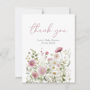 Pink Baby In Bloom Wildflower Baby Shower Flat Thank You Card