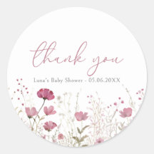 Pink Baby In Bloom Wildflower Shower Favour Sticke
