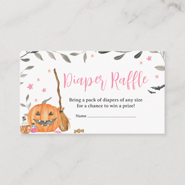 Pink Baby is Brewing Cute Halloween Diaper Raffle Enclosure Card (Front)