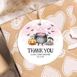 Pink Baby is Brewing Halloween Baby Shower Round Favour Tags
