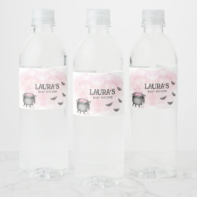 Pink Baby is Brewing Halloween Baby Shower Water Bottle Label (Bottles)