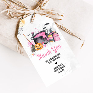 Pink Baby is Brewing Pumpkin Halloween Favour Tags