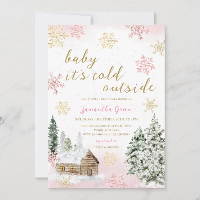 Pink Baby It's Cold Outside Baby Shower Invitation (Front)