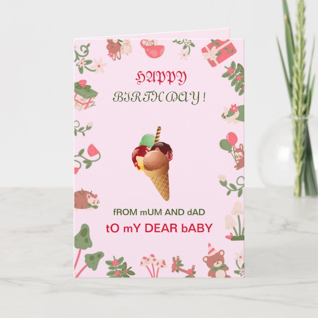 PINK baby kid greeting card (Front)