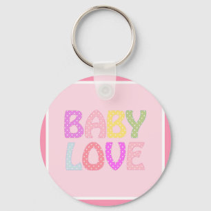 pink Baby love text in colourful polka dots Keychain