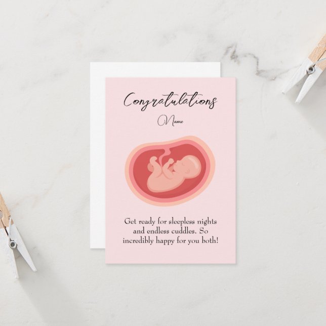 Pink Baby On The Way Congratulations card (Front/Back In Situ)