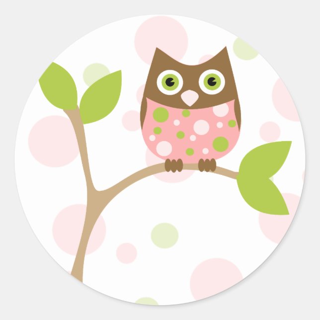 Pink Baby Owl Classic Round Sticker (Front)