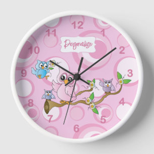 Pink Baby Owl  Clock