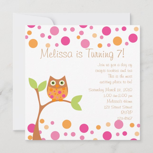 Pink Baby Owl-Hot Pink By Request Invitation (Front)
