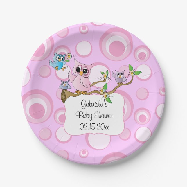 Pink Baby Owl | Shower Theme | DIY Text Paper Plate (Front)