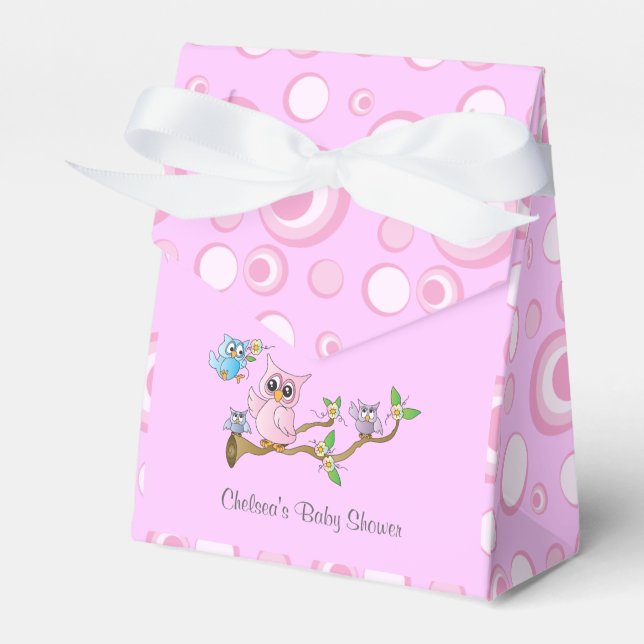 Pink Baby Owl | Shower Theme Favor Box (Front Side)